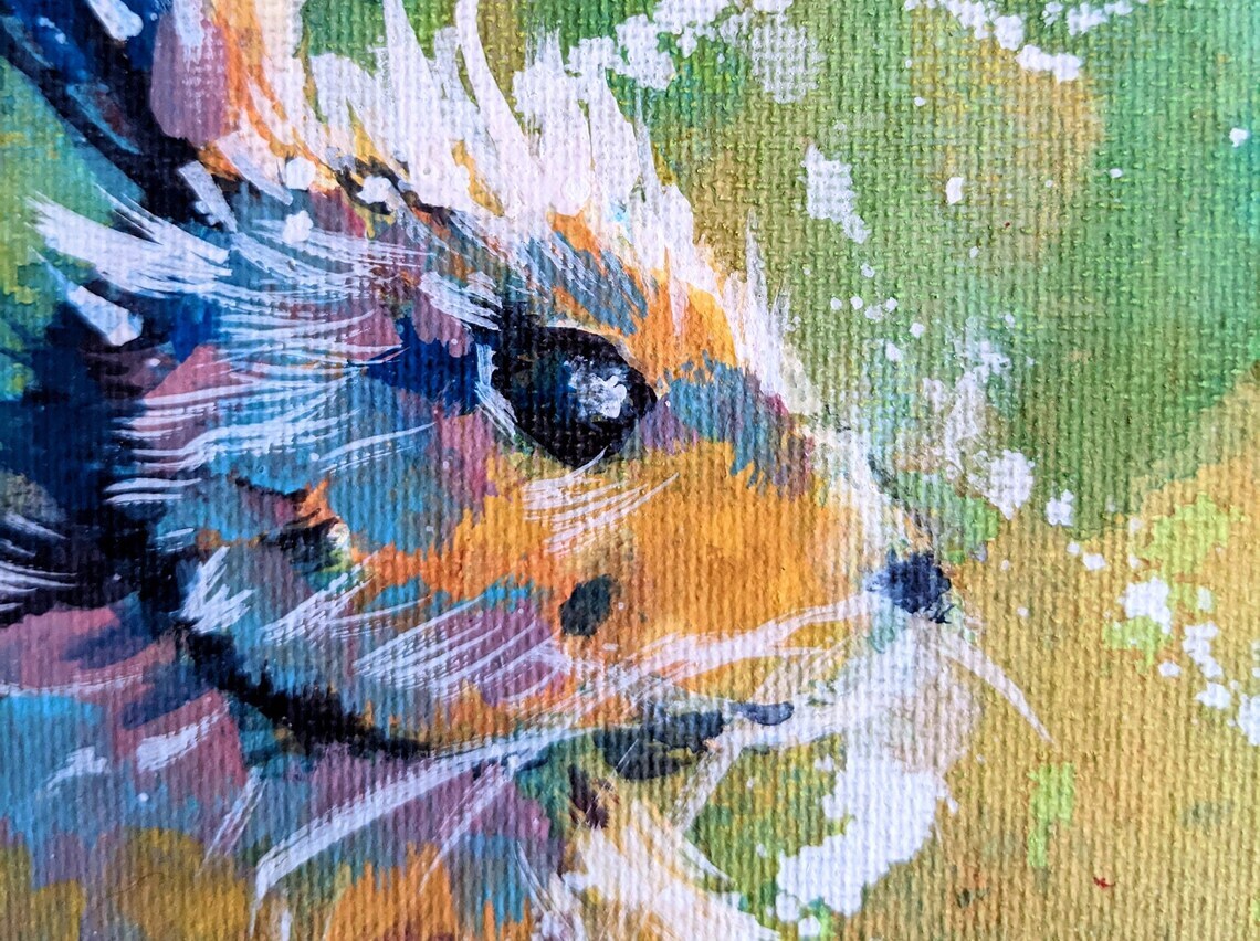 Wild Bunny Rabbit Acrylic Painting on Canvas, Small hand painted