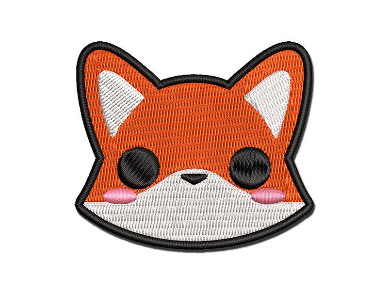 Charming Kawaii Chibi Fox Face Blushing Cheeks Multi-Color Embroidered Iron-On or Hook &#x26; Loop Patch Applique