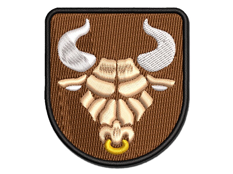 Angry Bull Cow Head with Horns Multi-Color Embroidered Iron-On or Hook &#x26; Loop Patch Applique
