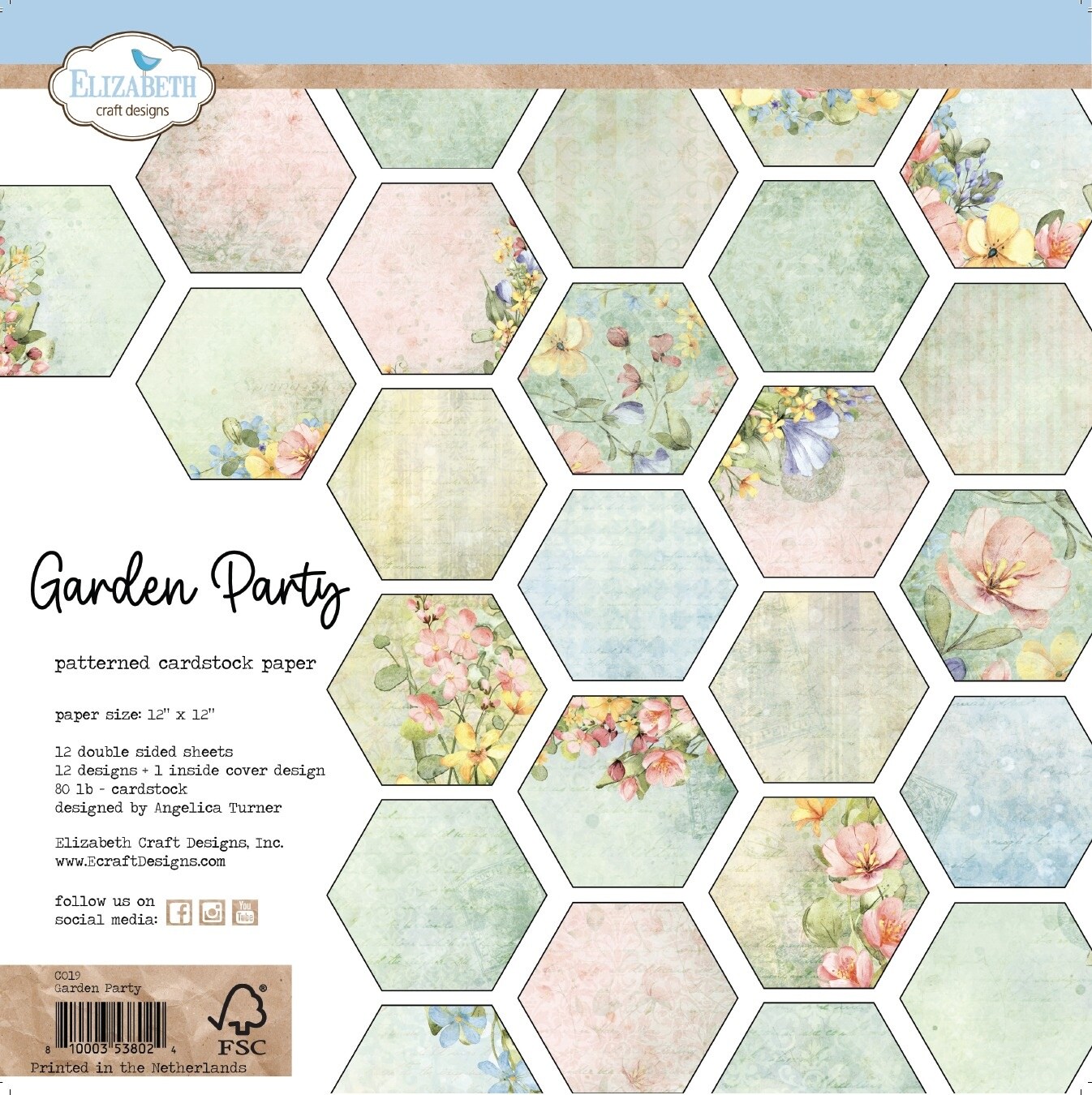 Elizabeth Craft Double-Sided Cardstock Pack 12"x12"-Garden Party