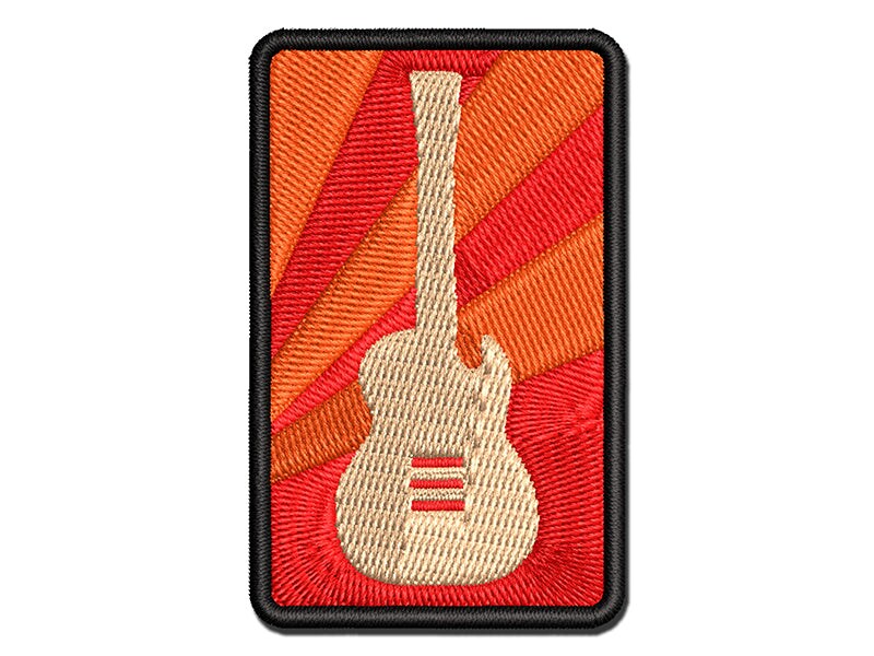 Electric Guitar Silhouette Multi-Color Embroidered Iron-On or Hook &#x26; Loop Patch Applique