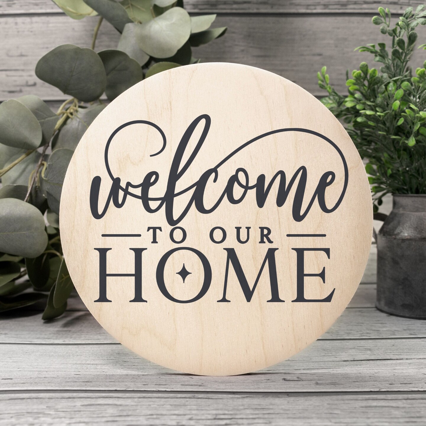 Rustic round wood welcome sign for entryway Farmhouse style round ...