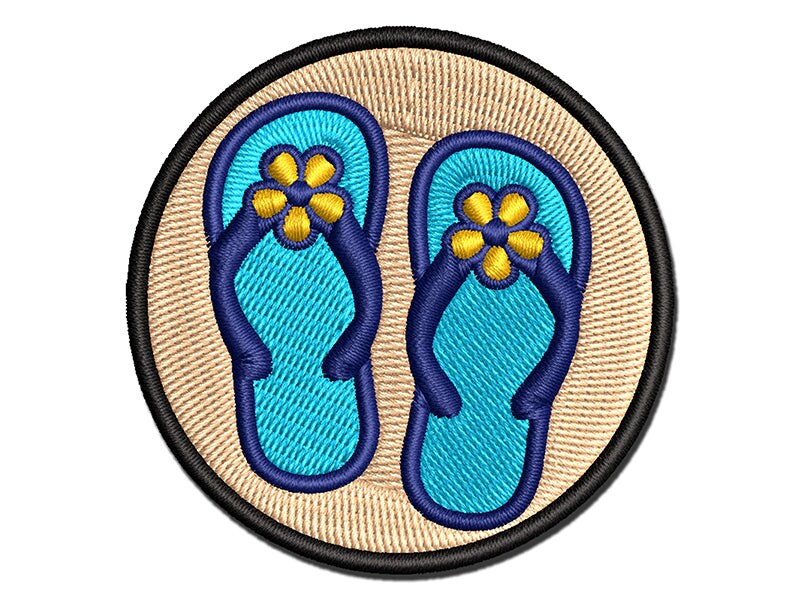 Cute Floral Flip Flop Sandals Multi-Color Embroidered Iron-On or Hook &#x26; Loop Patch Applique