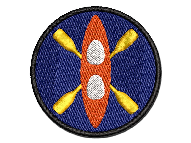 Double Kayak with Crossed Paddles Multi-Color Embroidered Iron-On or Hook &#x26; Loop Patch Applique