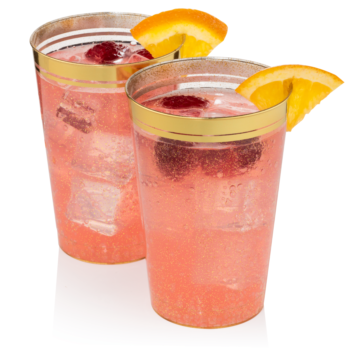 100ct. Cups Glitter-Gold Rim Plastic Disposable Glasses, Elegant Parties, Special Events, Weddings 12, 14, or 16 oz.