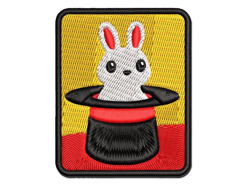 Cute Bunny Rabbit in Magician Hat Multi-Color Embroidered Iron-On or Hook &#x26; Loop Patch Applique