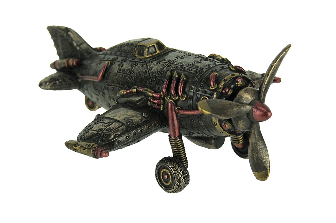 Steampunk Style Bronze Finish Single Propeller Airplane Statue