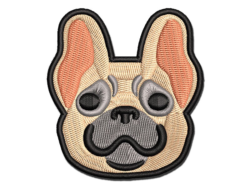 Happy French Bulldog Frenchie Dog Head Multi-Color Embroidered Iron-On or Hook &#x26; Loop Patch Applique