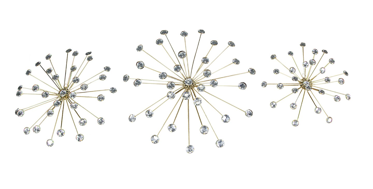 Jeweled Metal Sunburst Wall Mounted Hanging Sculpture Set of 3