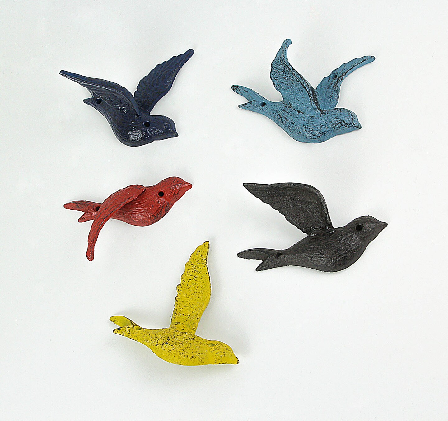 Set of 5 Cast Iron Distressed Finish Flying Birds Decorative Wall Decor