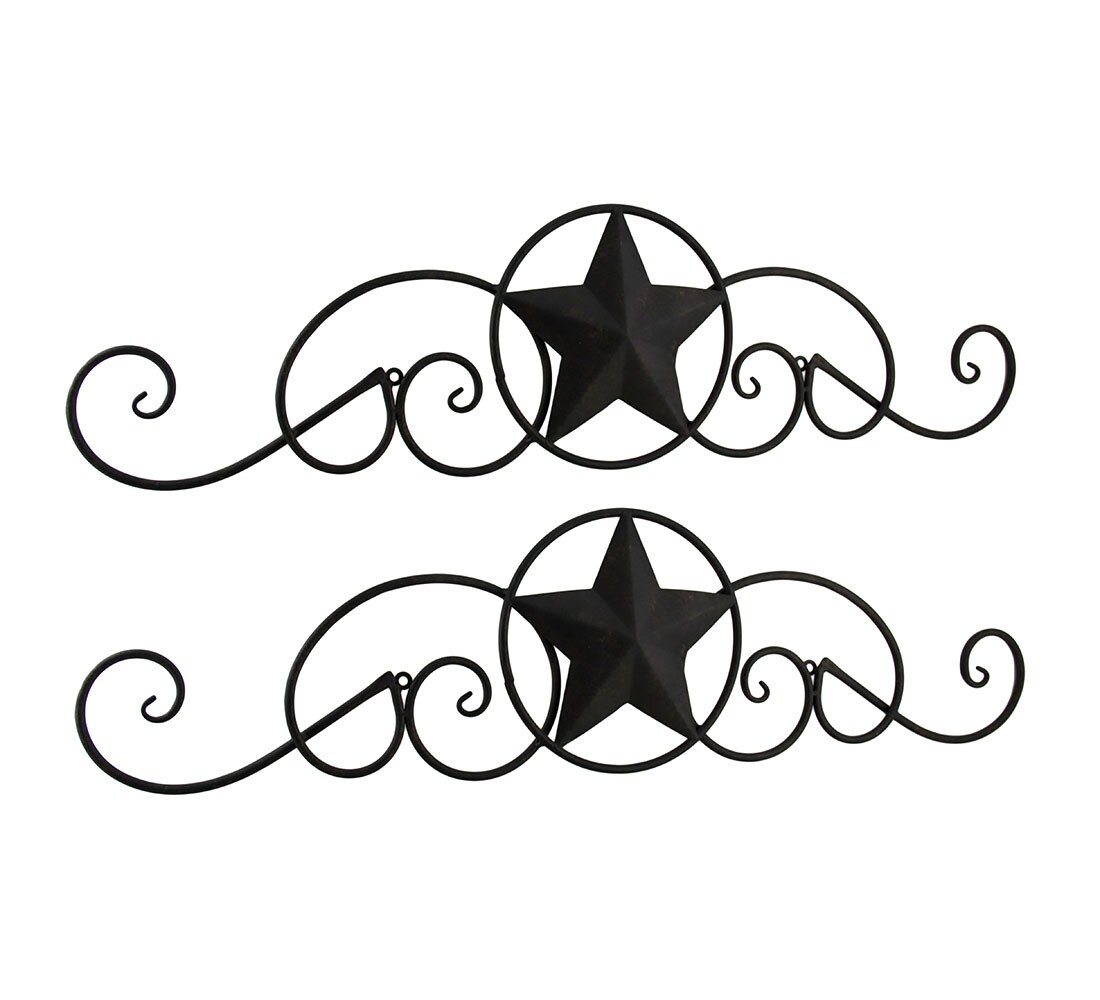 Scrolling Metal Western Star Decorative Wall Sculpture Set of 2