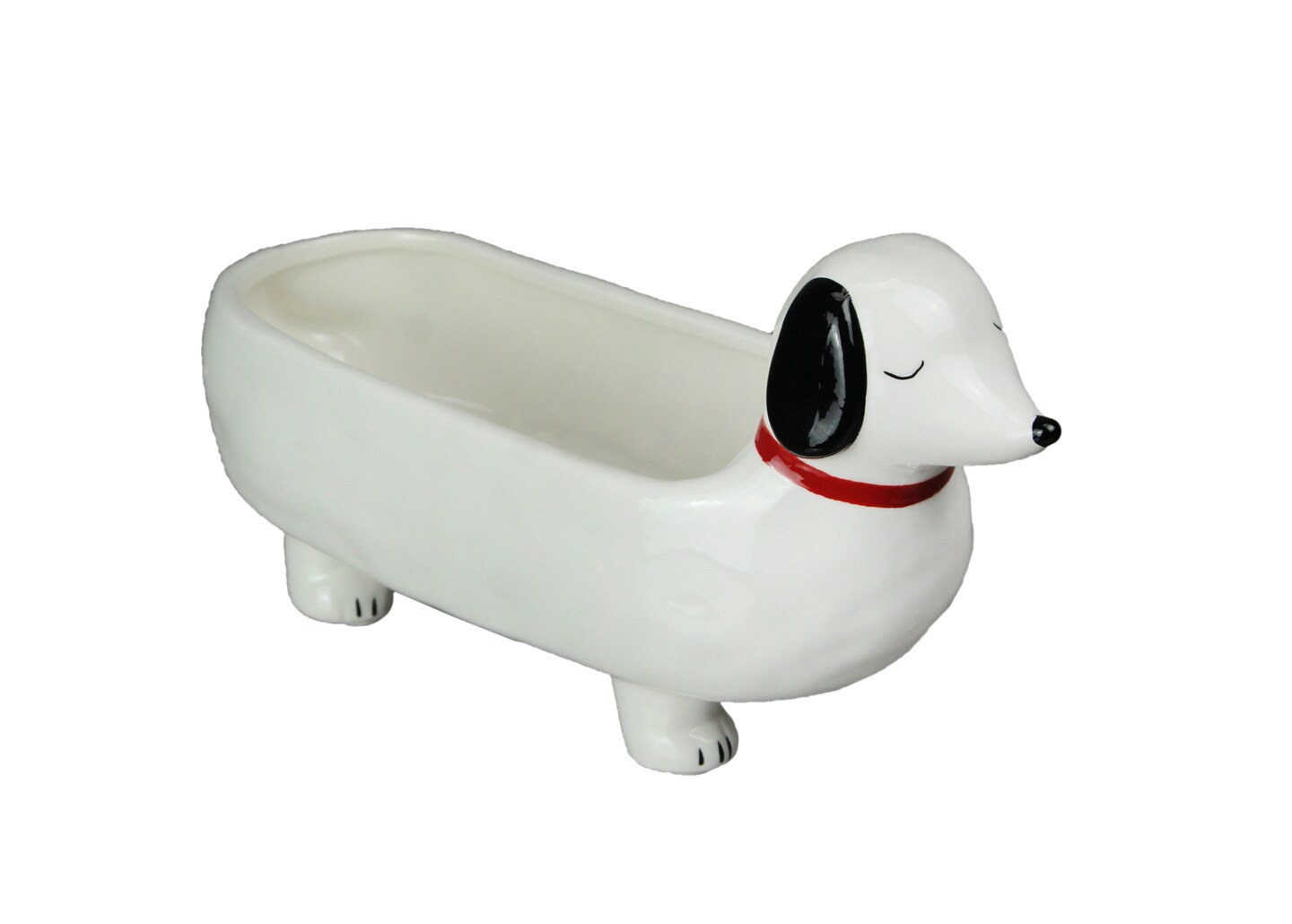 Adorable Happy Dachshund Dog White Ceramic Planter 10.75 Inches Long