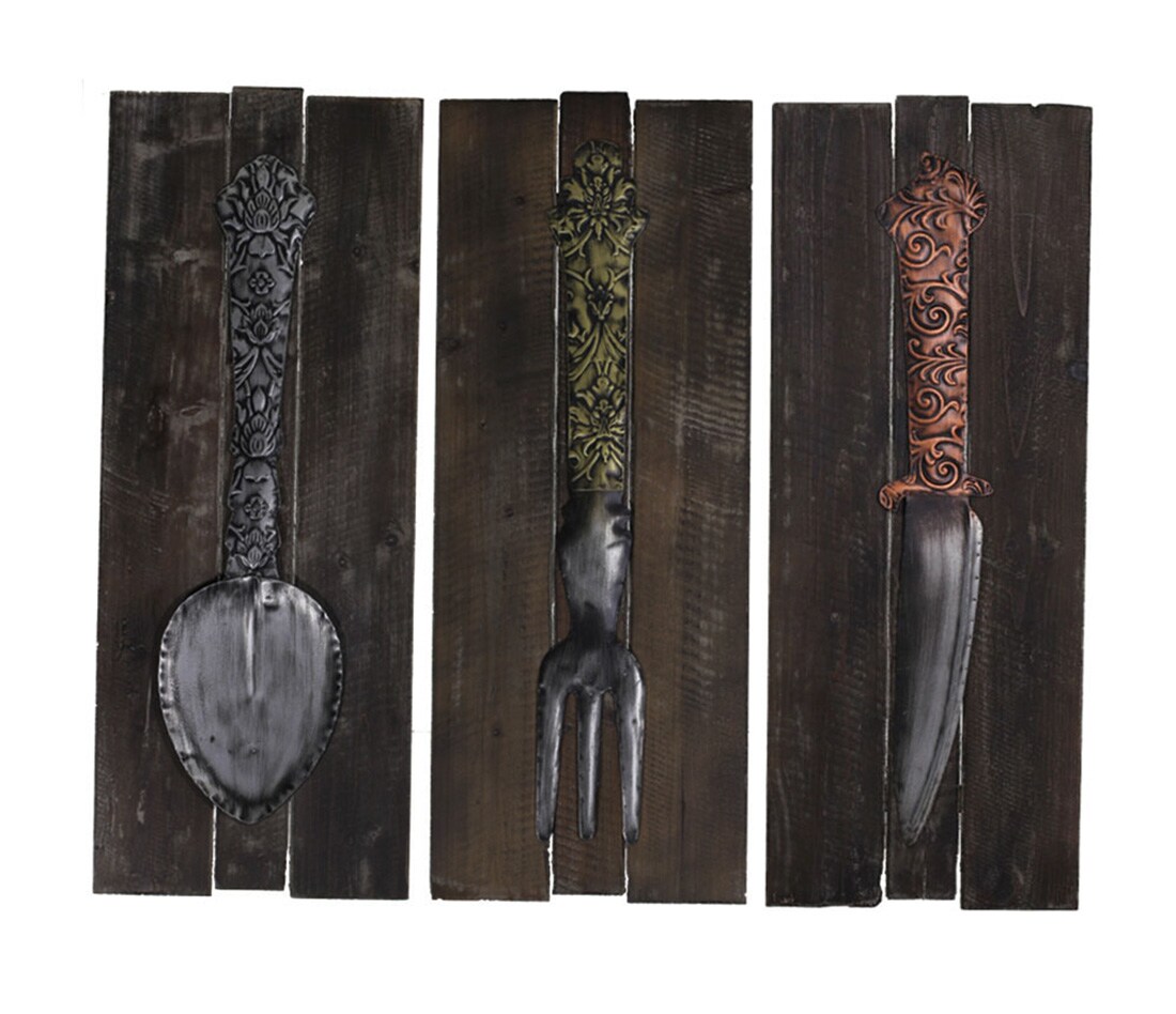 Rustic Fancy Silverware 3 Piece Wood and Metal Art Wall Decor Set