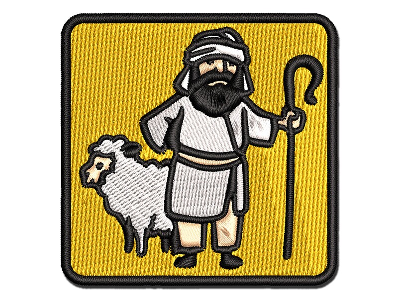 Biblical Shepherd Sheep Staff Crook Multi-Color Embroidered Iron-On or Hook &#x26; Loop Patch Applique