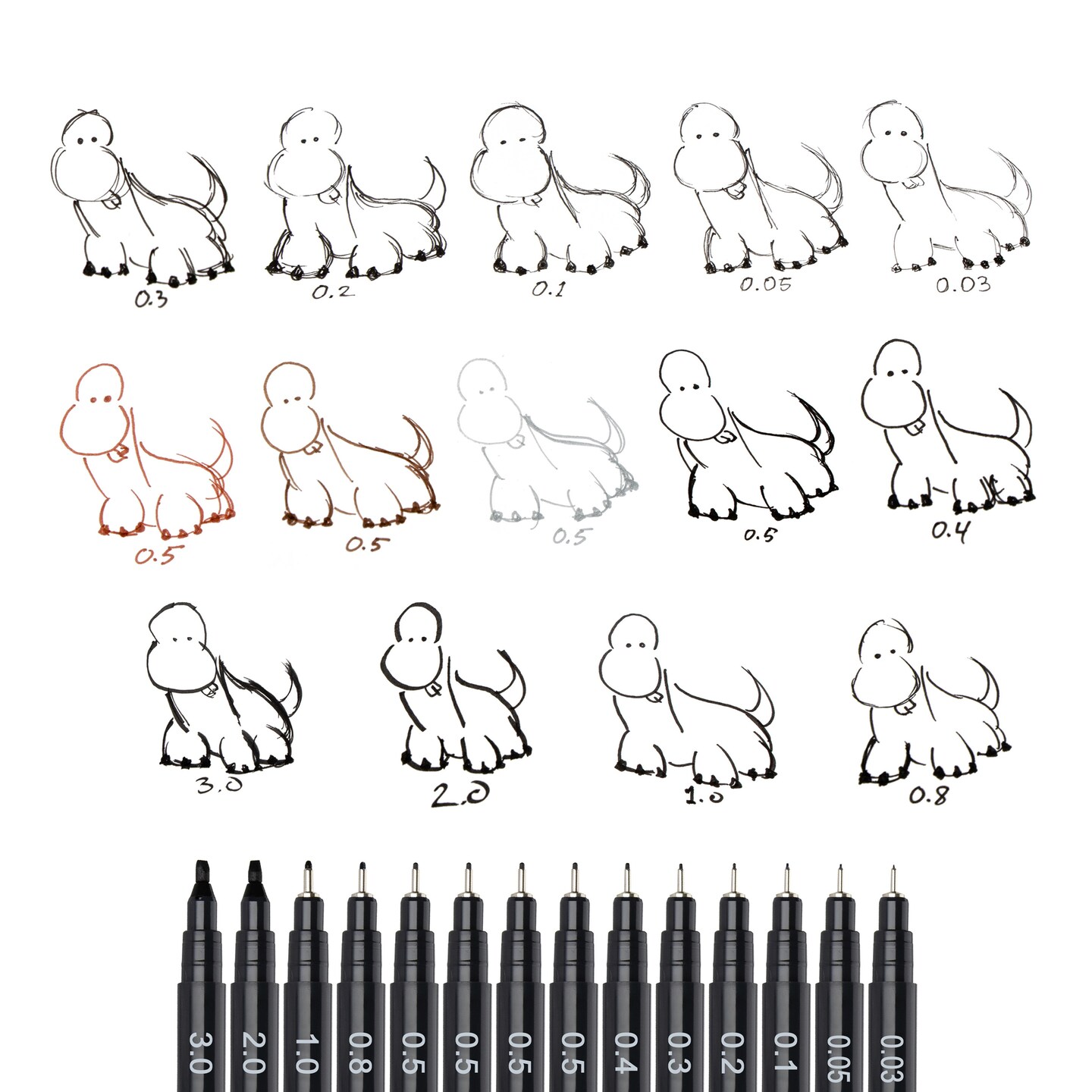 Pentel Arts Pointliner Pigment Ink Pens 5/Pkg-Black, Grey, Sanguine, And Sepia