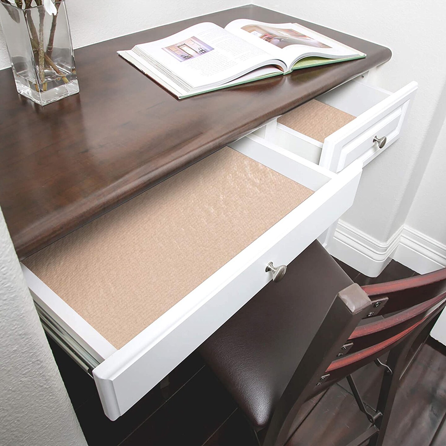 Smart Design Master Solid Grip Shelf Liner - 18 Inch x 24 Feet Total (Set of 6 Rolls) - Taupe