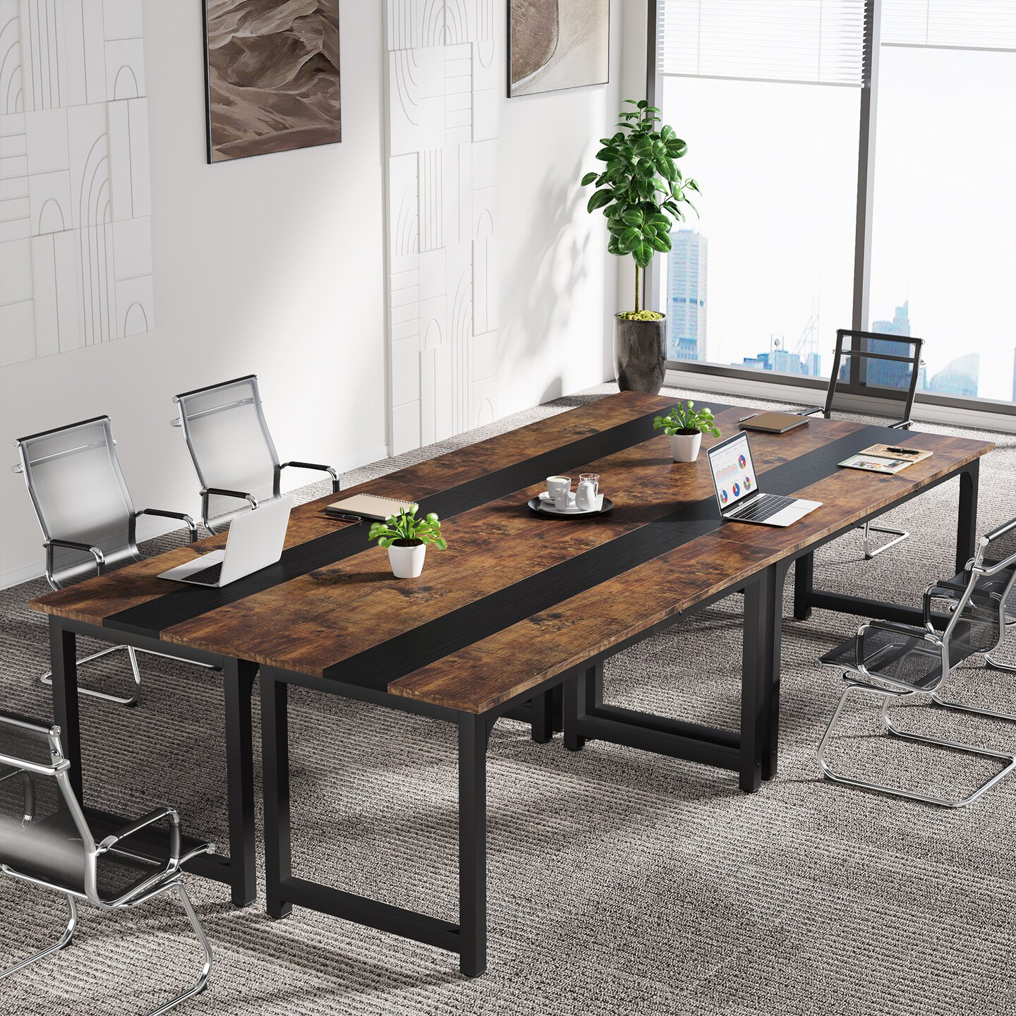 6Ft Conference Table Rectangular Meeting Room Desk Office Furniture Black