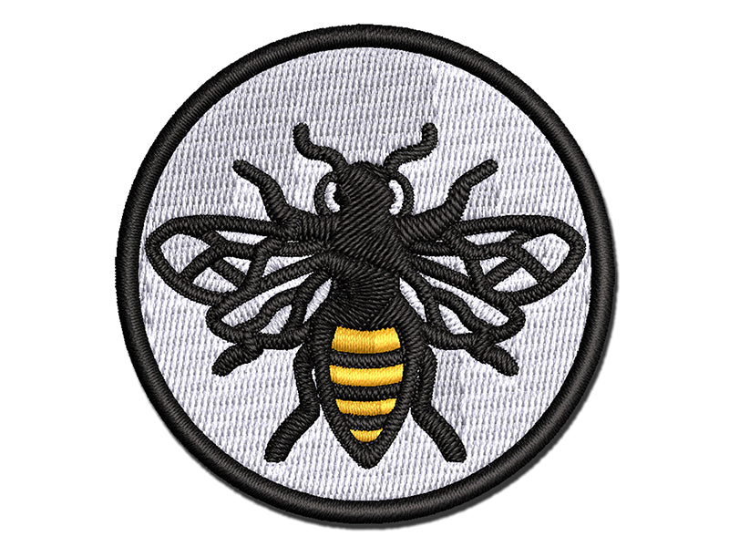 Bee Drawing Multi-Color Embroidered Iron-On or Hook &#x26; Loop Patch Applique