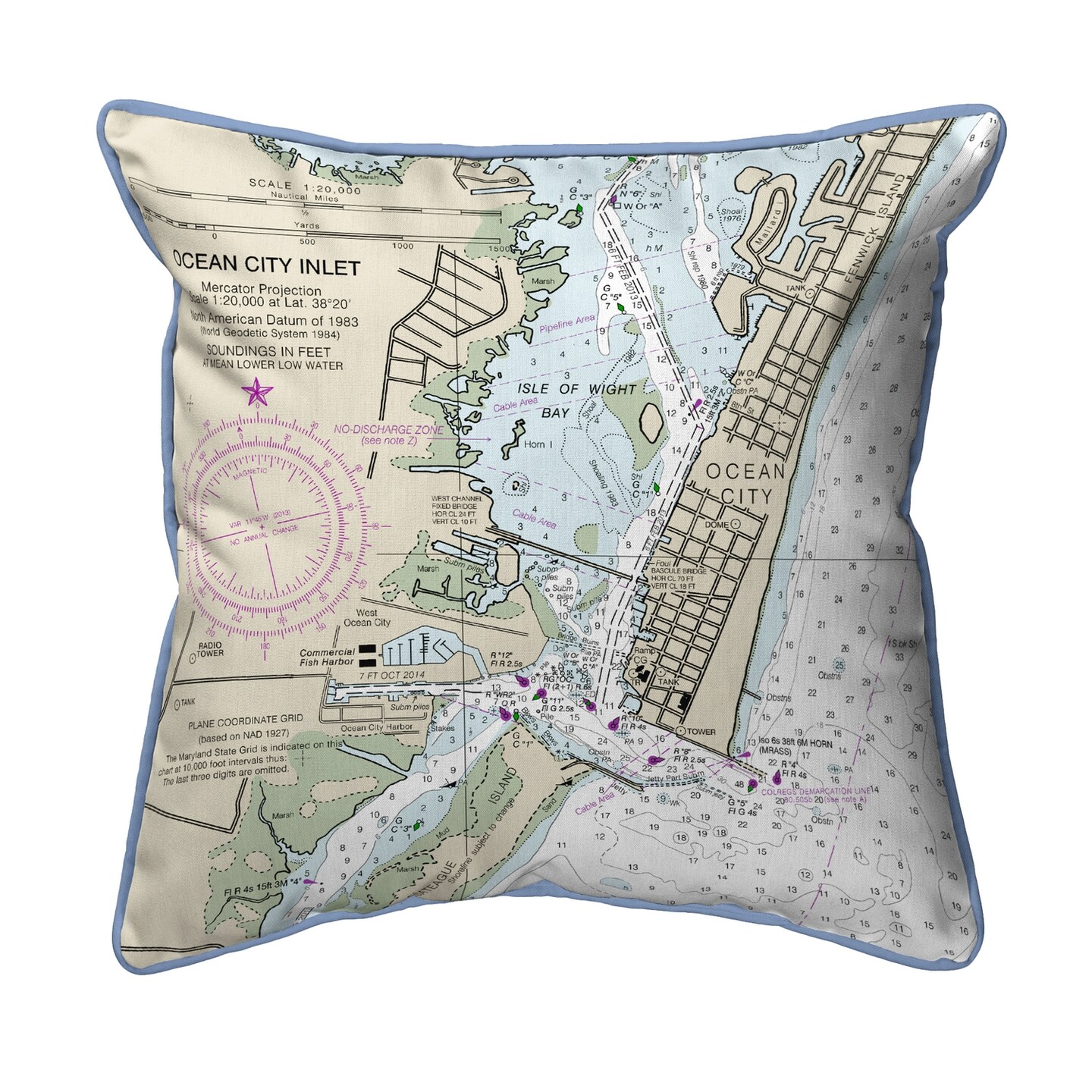 Betsy Drake Ocean City Inlet, VA Nautical Map Small Corded Indoor ...