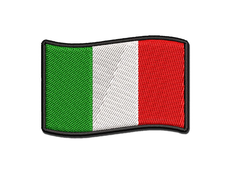 Italy with Waving Flag Cute Multi-Color Embroidered Iron-On or Hook &#x26; Loop Patch Applique