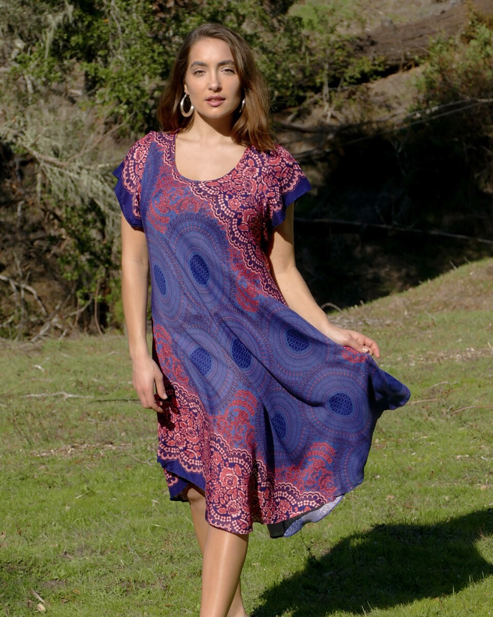product name is Mandala Flower Print Rayon Dress