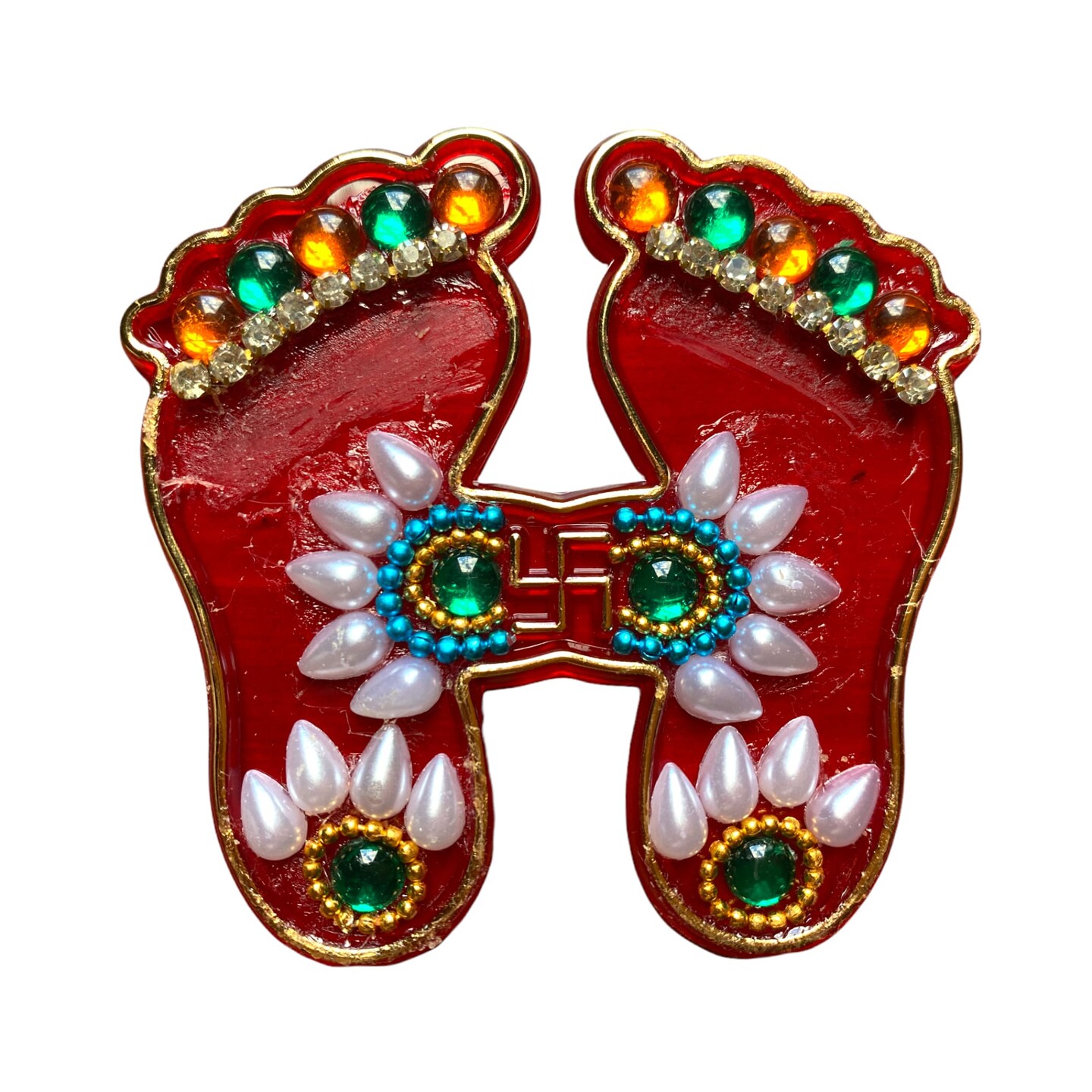 Acrylic Lakshmi Charan Paduka Feet 2 Pairs Laxmi Feet with Acrylic Swastik Good Luck Footsteps Sticker for Door Entrance Home Temple Diwali Decoration Indian Traditional Vara Lakshmi Pagla