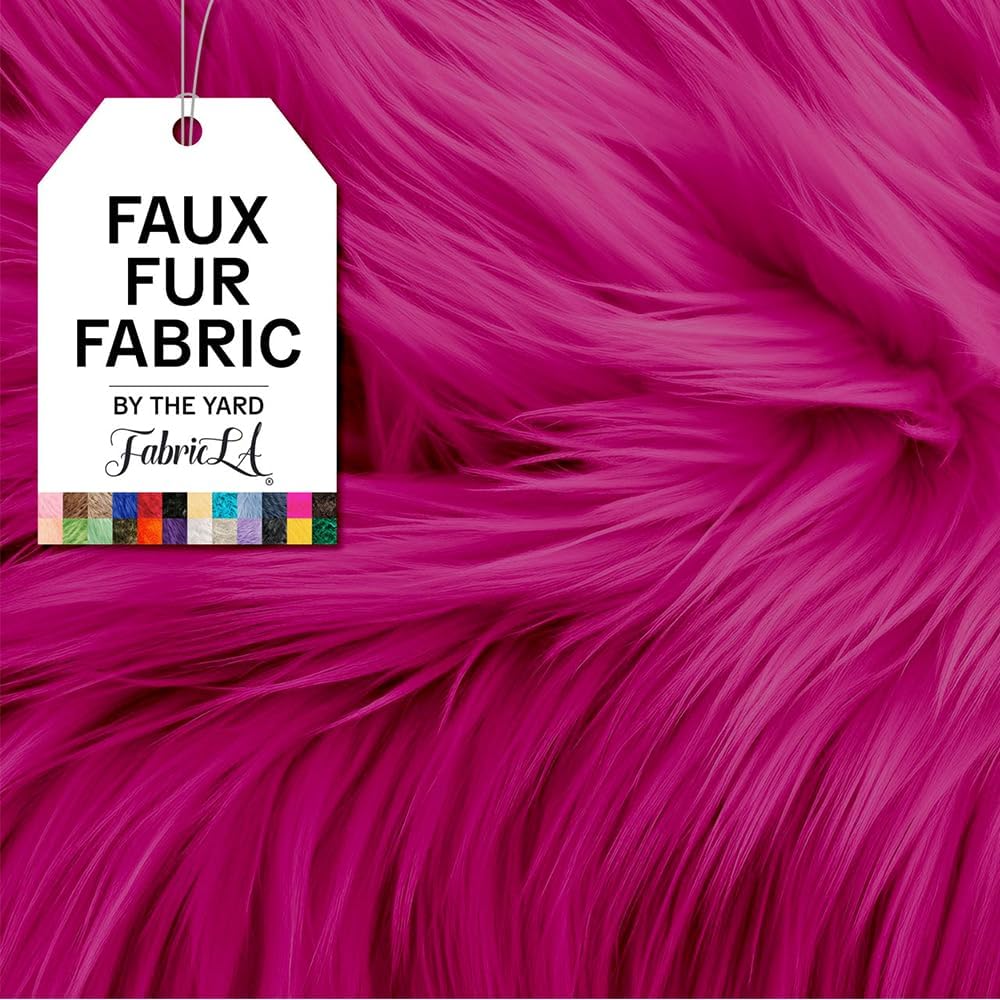FabricLA | Shaggy Faux Fur | Fabric by The Yard | 36&#x22; X 60&#x22; Inch Wide | Craft Furry Fabric | Sewing, Apparel, Rugs, Pillows &#x26; More | Faux Fluffy Fabric | Fuchsia, 1 Yard