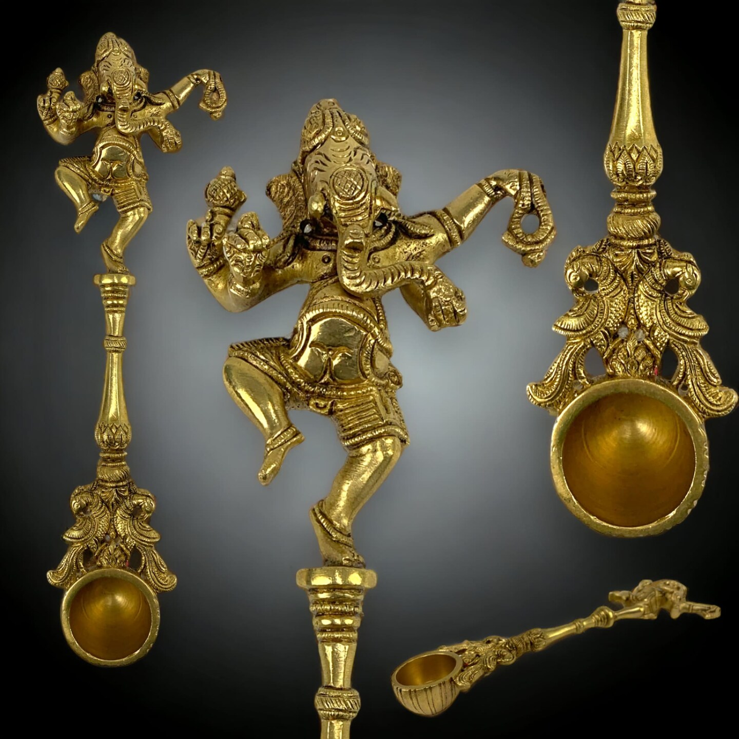 Decorative Brass Dancing Ganesha/krishna Spoon Yagya Hawan Spoon Indian Cultural Religious Item Brass Ganesha/krishna Wall Hanging Diwali Gift Best Home Temple Decor