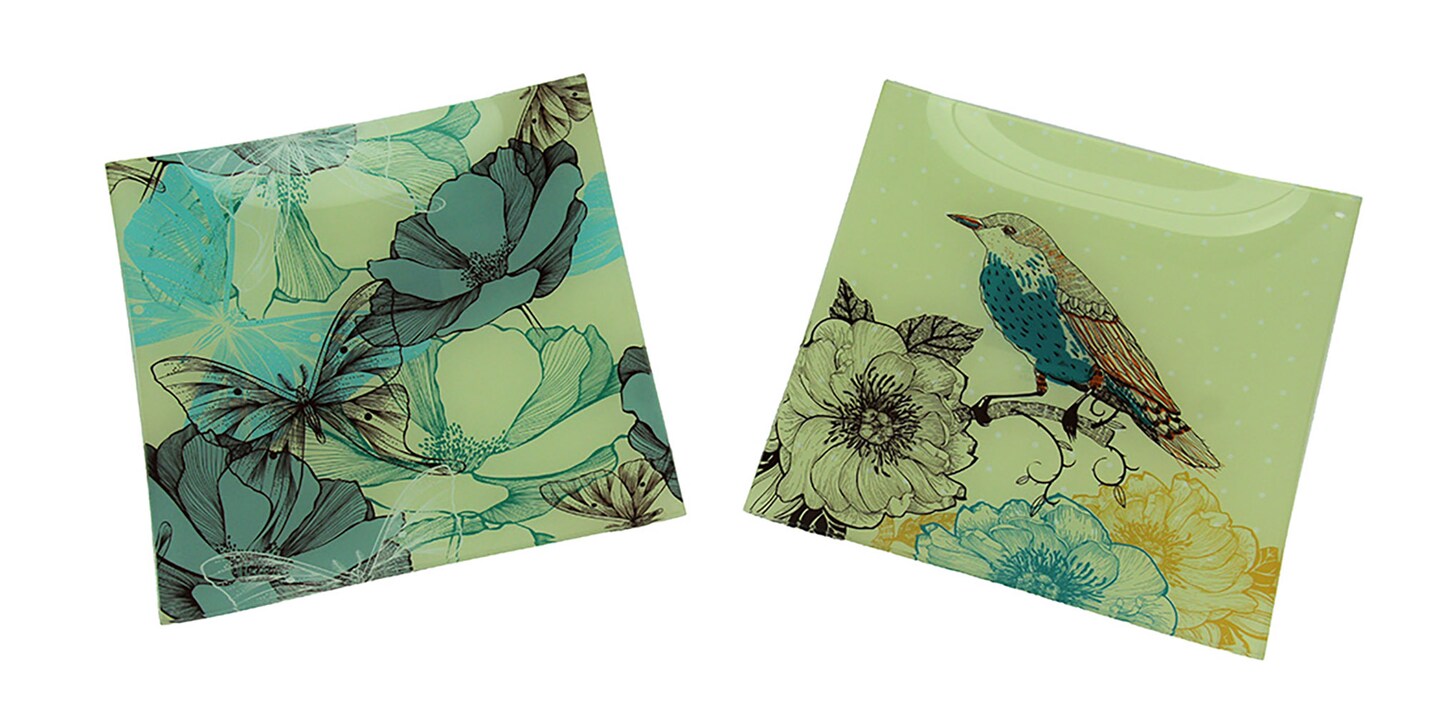 Set of 2 Nature&#x27;s Poetry Square Glass Plates