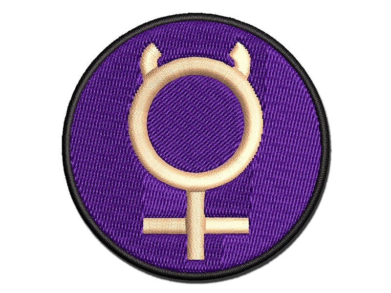 Astronomy Mercury Astrology Planet Symbol Multi-Color Embroidered Iron-On or Hook &#x26; Loop Patch Applique