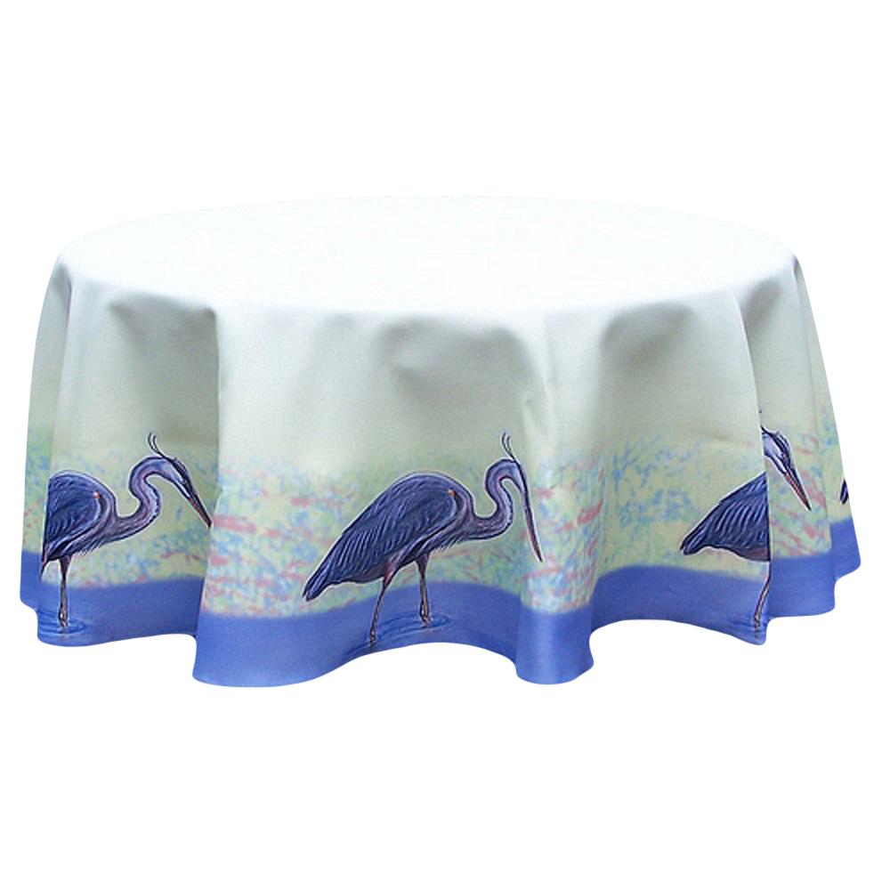Betsy Drake Blue Heron  68 Inch Round Tablecloth