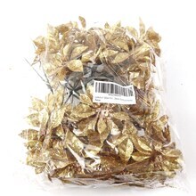 24-Pack Sparkling Gold Glitter Poinsettia Flower Picks, 4-Inch - Craft Supplies for Party, Event, Home &#x26; Office Decor