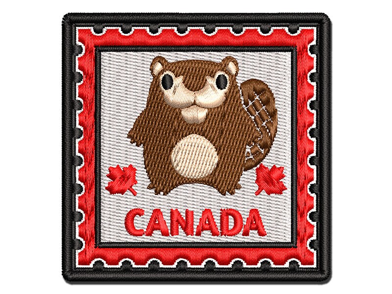 Canada Travel Beaver and Maple Leaf Leaves Multi-Color Embroidered Iron-On or Hook &#x26; Loop Patch Applique