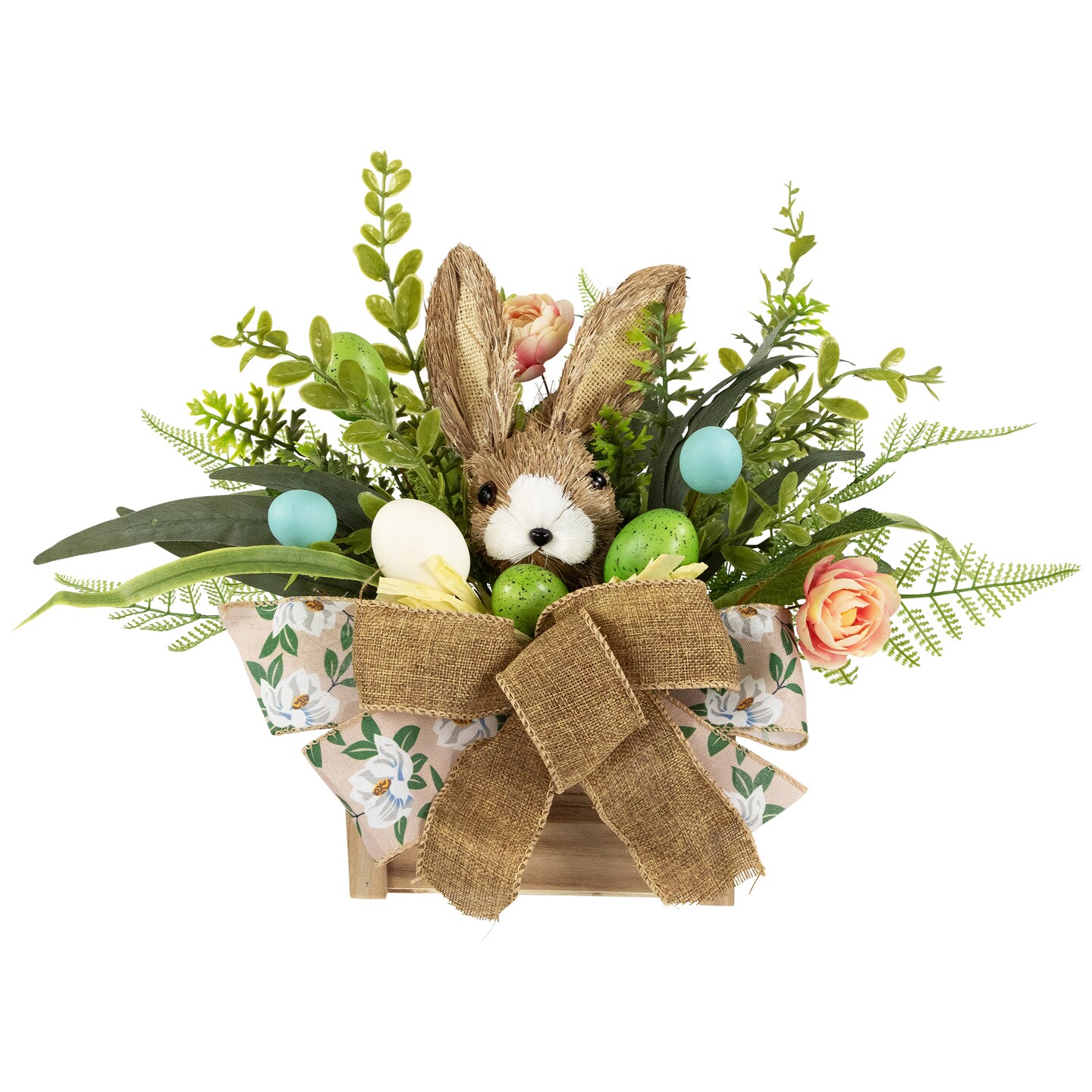 Northlight Boxed Floral Arrangement with Bunny Tabletop Easter Decoration - 12&#x22;