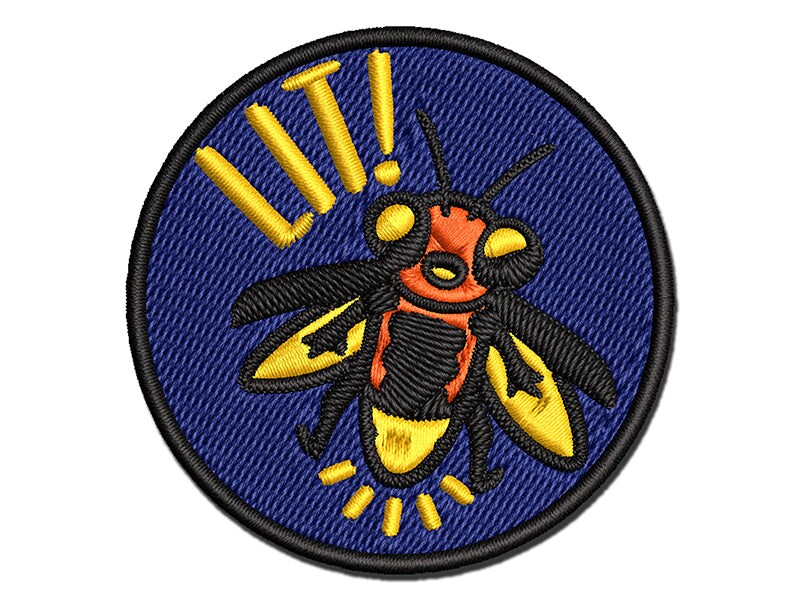 Lit Cute Firefly Insect Multi-Color Embroidered Iron-On or Hook &#x26; Loop Patch Applique