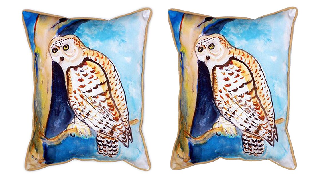 Pair of Betsy Drake Betsy&#x2019;s Owl Large Indoor/Outdoor Pillows 16 Inchx20 Inch