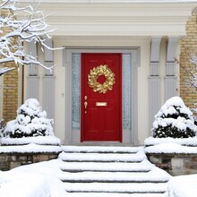 Gold Magnolia Leaf Christmas Wreath with Glitter Accents, 24&#x22; Holiday Door Decor, Indoor/Outdoor - 2024 Christmas Collection, Floral Home by Artificial Flowers