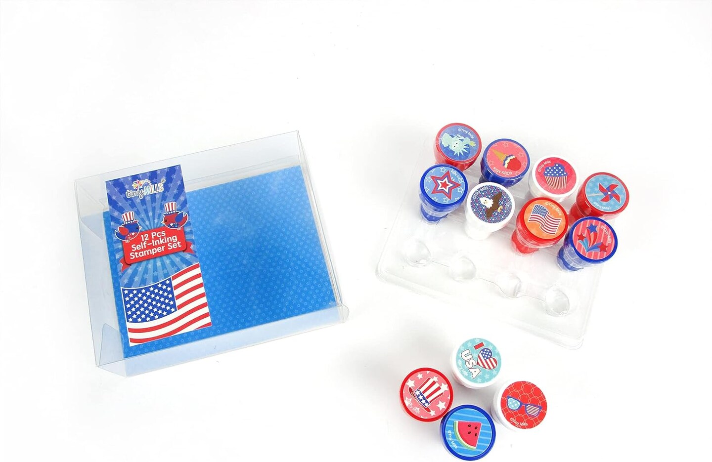 TINYMILLS 12 Pcs Patriotic I Love USA America 4th of July Stamp Kit