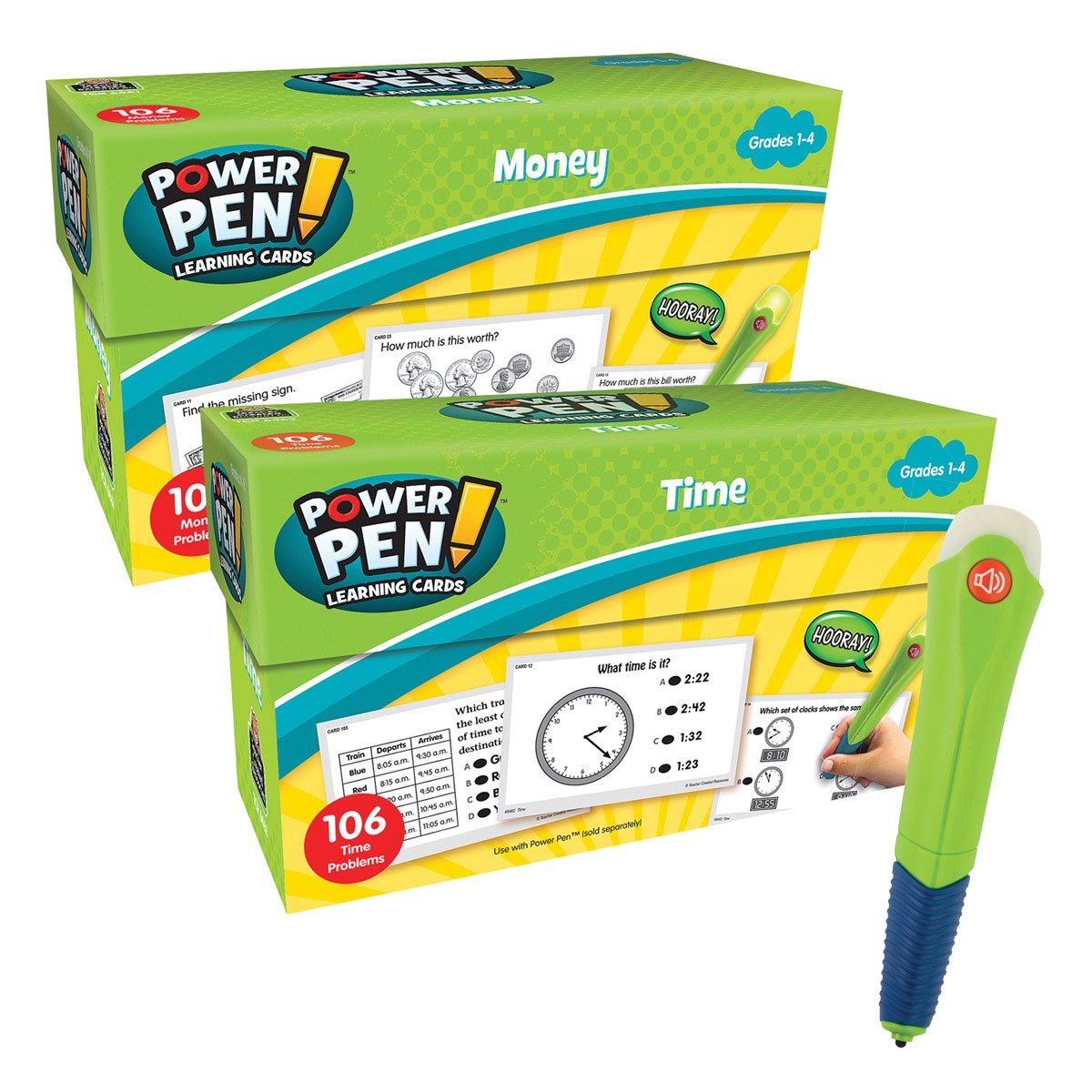 Kaplan Early Learning Company Power Pen Learning Math Quiz Cards - Money, Time, &#x26; Talking Power Pen