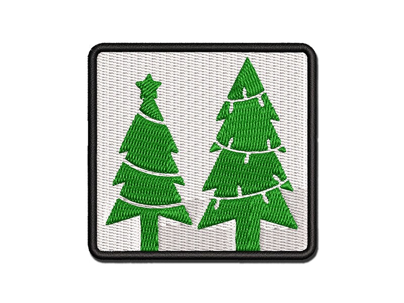 Holiday Christmas Trees Snowflakes Multi-Color Embroidered Iron-On or Hook &#x26; Loop Patch Applique