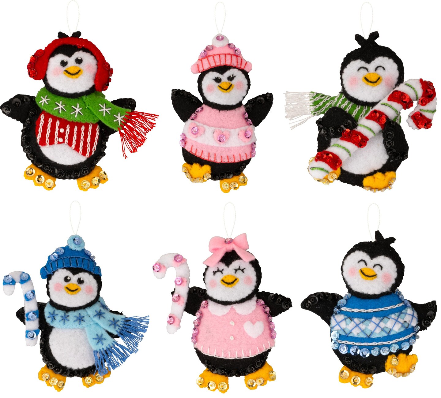 Bucilla Felt Ornaments Applique Kit Set Of 6-Winter Land Penguins