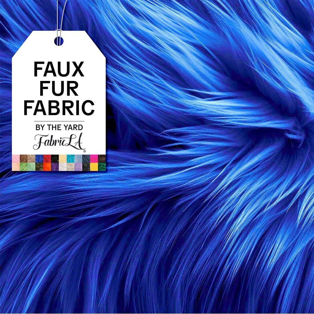 FabricLA Shaggy Faux Fur by The Yard | 36&#x22; x 60&#x22; | Craft &#x26; Hobby Supply for DIY Coats, Home Decor, Apparel, Vests, Jackets, Rugs, Throw Blankets, Pillows | Royal Blue, 1 Yard