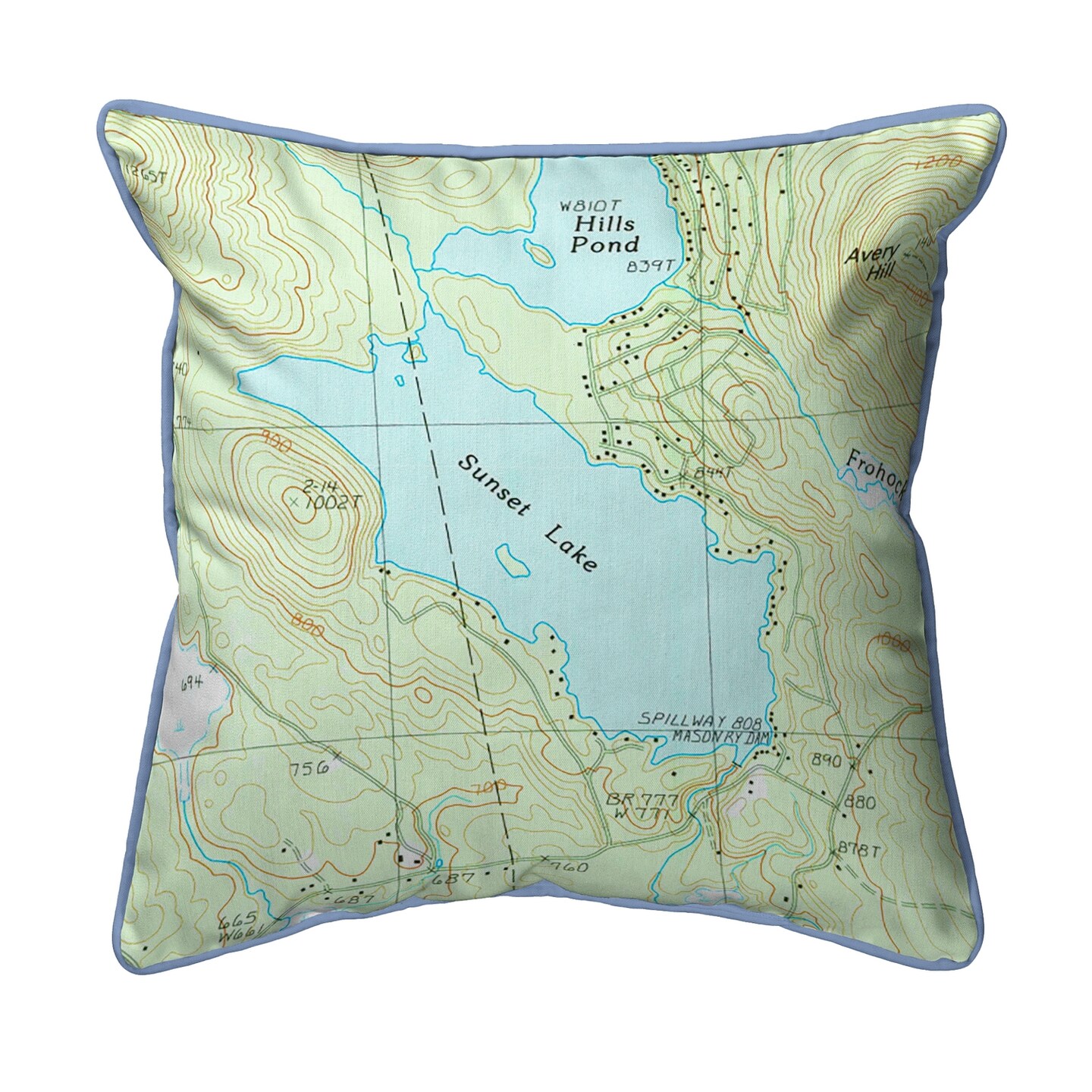Sunset Lake, NH Large Map Pillow 18x18 &#x2013; Corded Decor