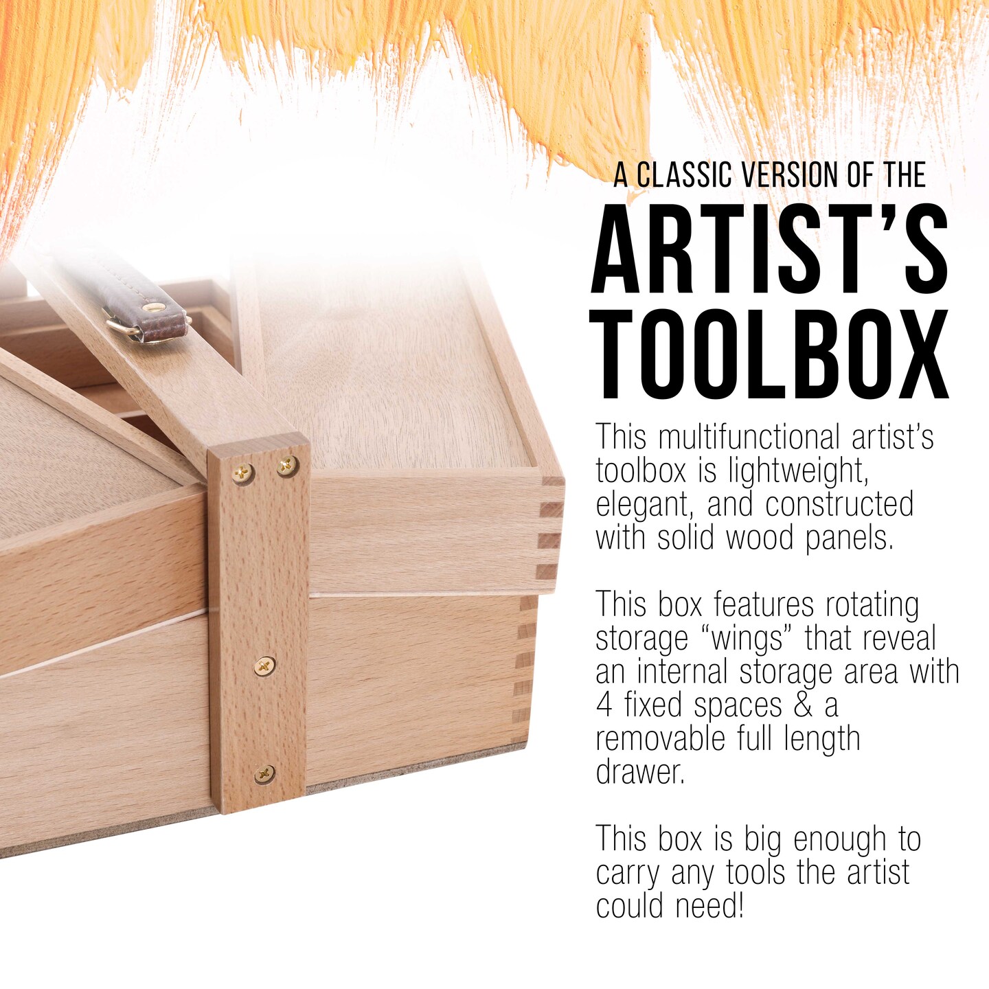 Large Multi-Function Wooden Artist Tool &#x26; Brush Storage Box