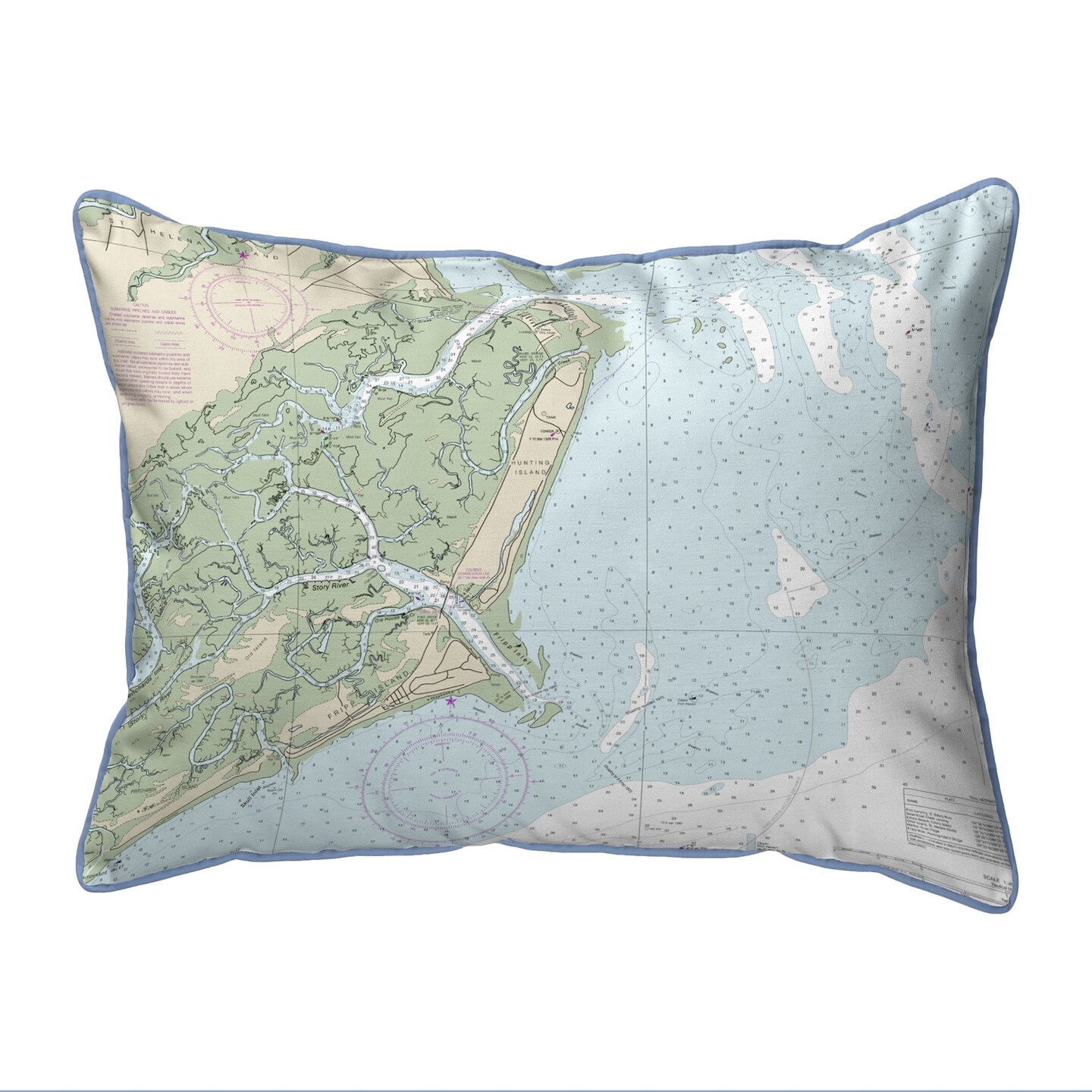 Betsy Drake Fripp Island SC Map Pillow 16x20 - Large Corded