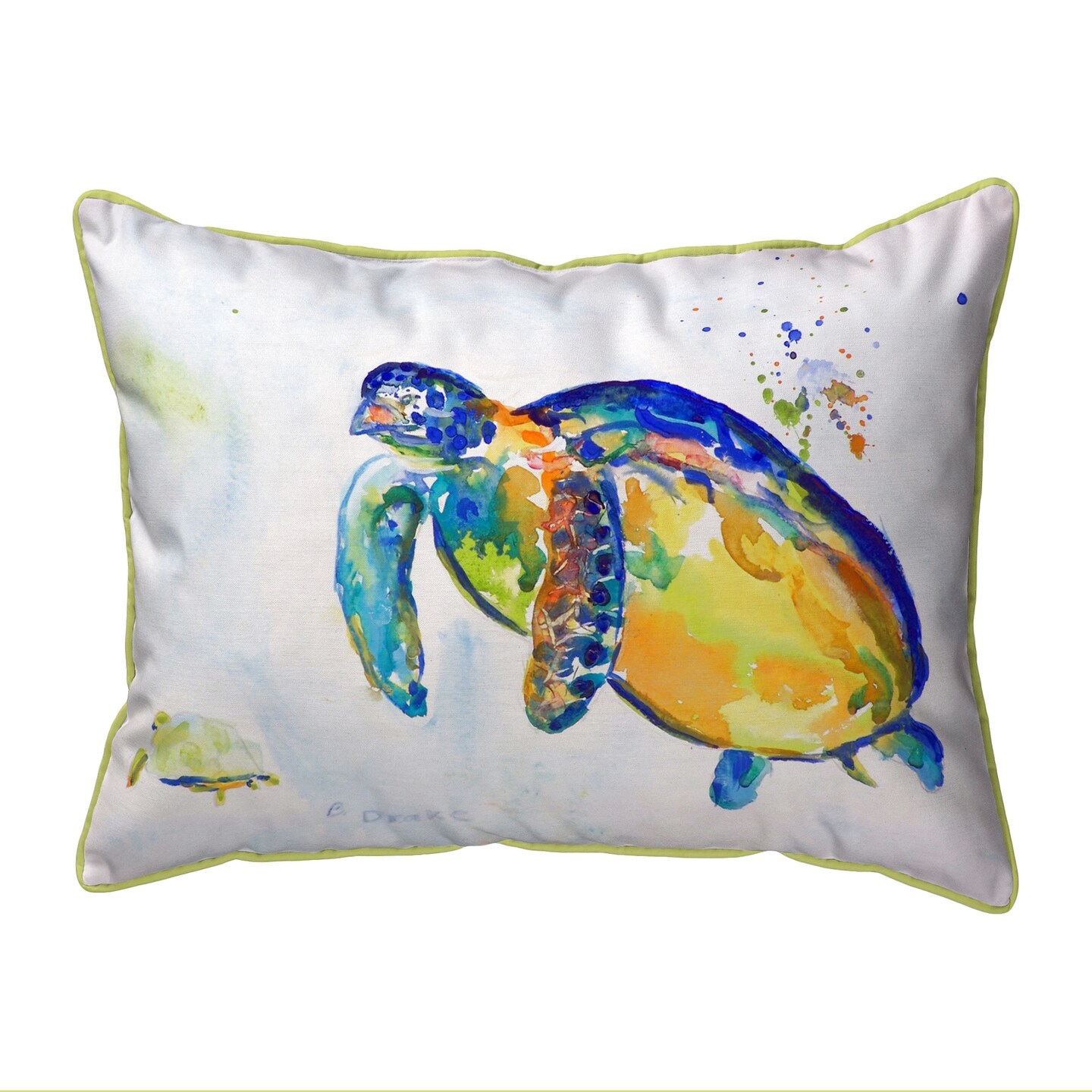 Betsy Drake Blue Sea Turtle II Small Indoor/Outdoor Pillow 11x14