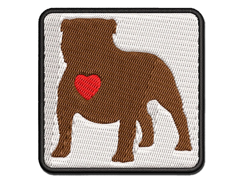Bulldog English British Dog with Heart Multi-Color Embroidered Iron-On or Hook &#x26; Loop Patch Applique