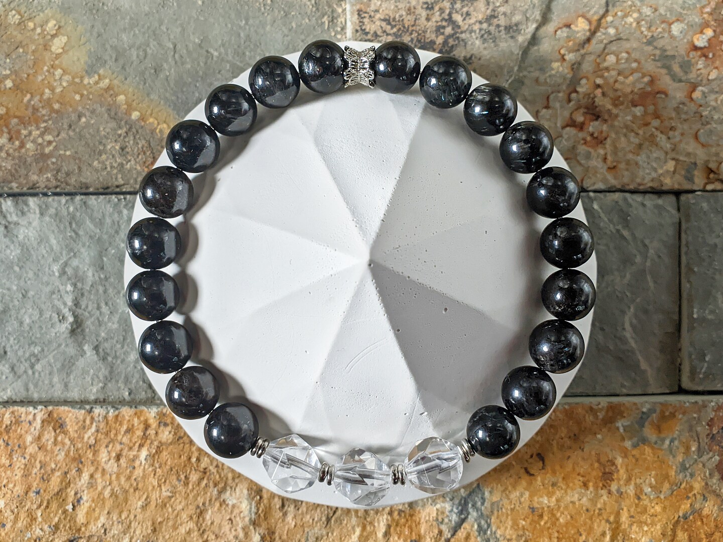 Arfvedsonite and AAAAA Clear Quartz Crystal Bracelet - Hypoallergenic, High Quality Gemstones (8mm) product 3