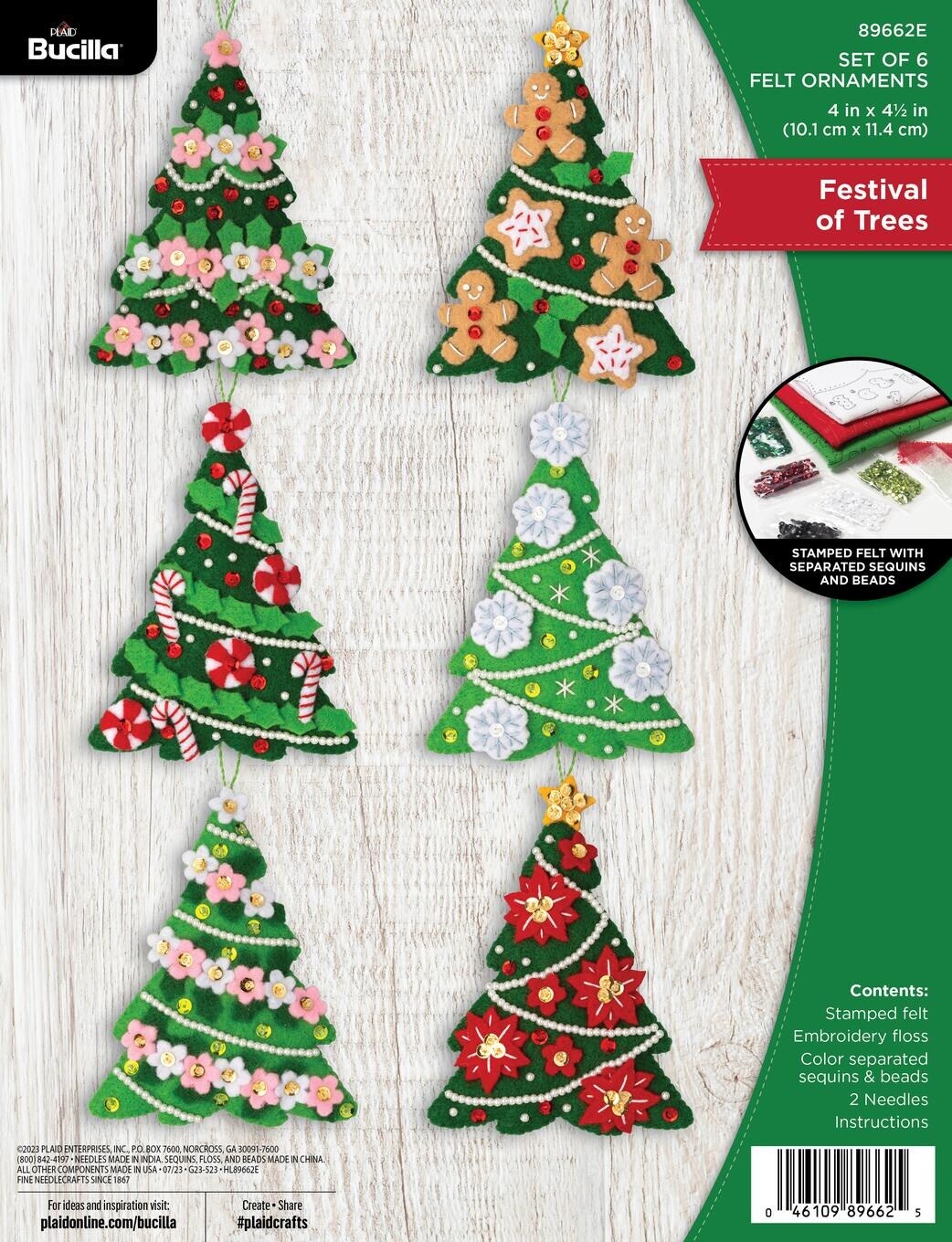 Bucilla Felt Ornaments Applique Kit Set Of 6-Festival Of Trees