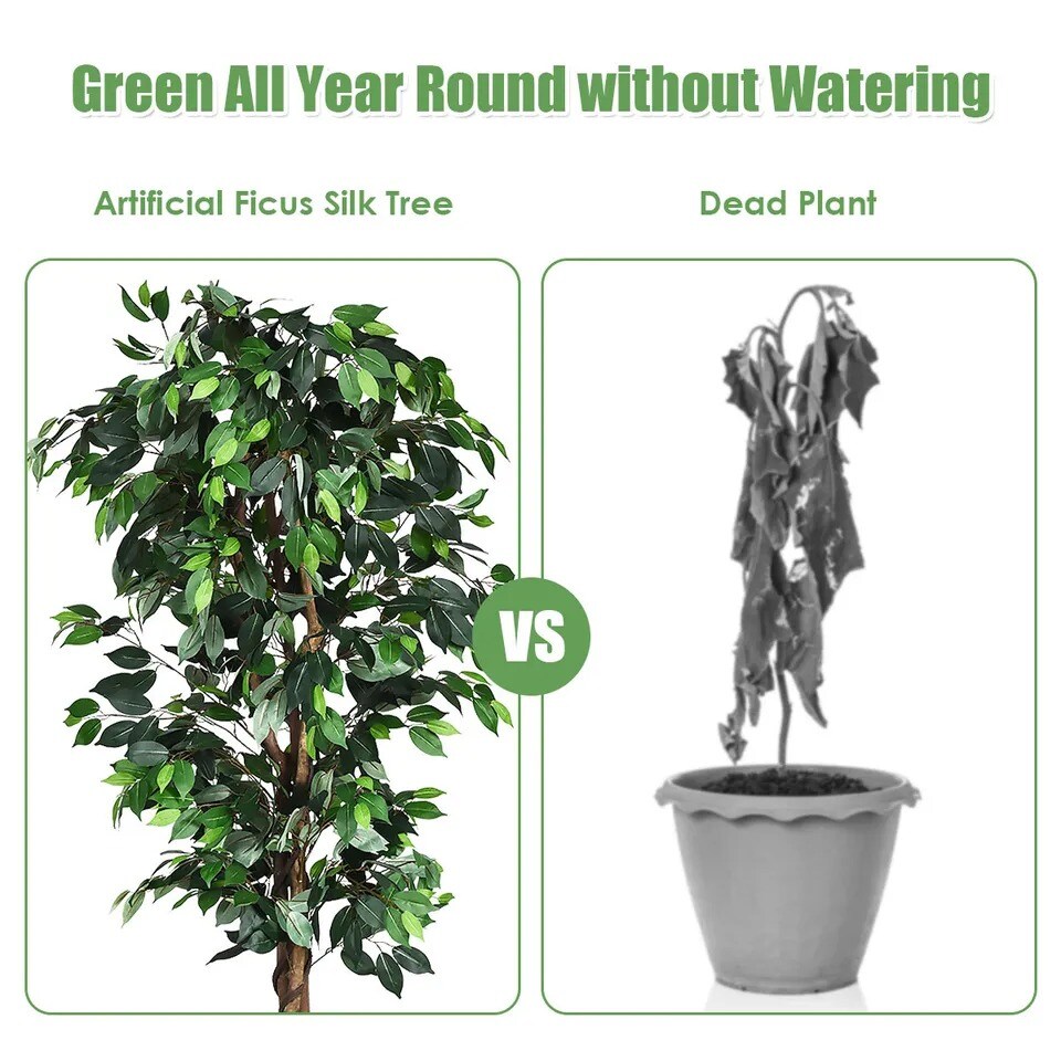 6FT FICUS Silk Leaf Artificial Tree Plant Indoor Outdoor Potted Fake Faux Plant